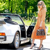 Vintage Hermes Kelly 28 Sellier Black Box Painted "Qashqai" Design with Gold Hardware