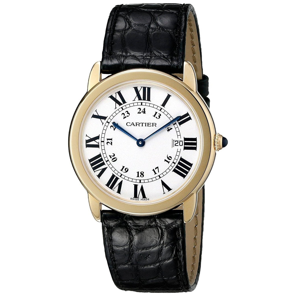 Cartier Men's W6700455 Ronde Solo 18kt Yellow Gold Black Leather Watch