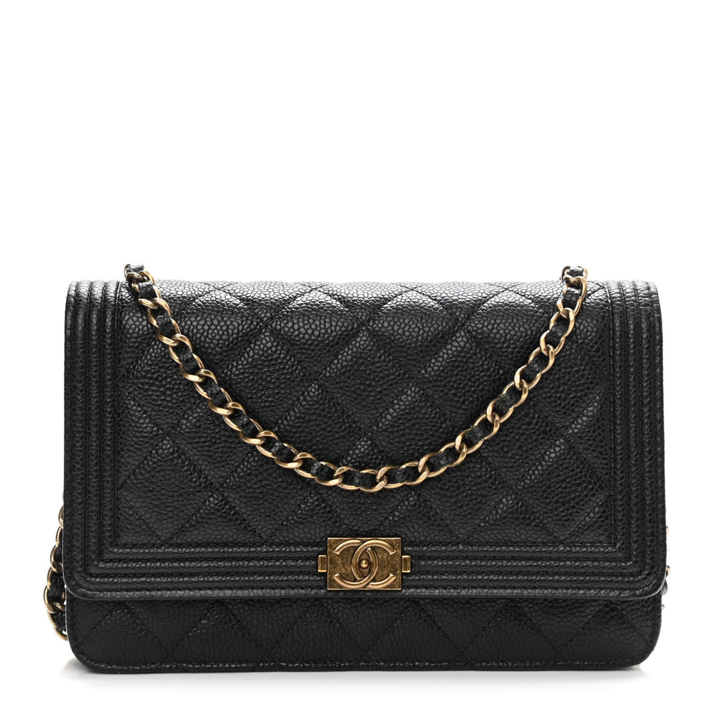 Chanel Caviar Quilted Boy Wallet On Chain WOC Black