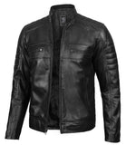 Austin Mens Tall Black Cafe Racer Leather Jacket