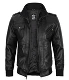 Tall Men's Black Leather Jacket with Removable Hood