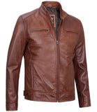 Tall Men's Cognac Brown Cafe Racer Leather Jacket