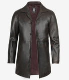 Tall Men's Distressed Dark Brown Leather Car Coat