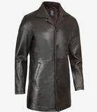 Tall Men's Distressed Dark Brown Leather Car Coat