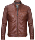 Tall Men's Cognac Brown Cafe Racer Leather Jacket