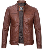 Tall Men's Cognac Brown Cafe Racer Leather Jacket