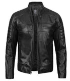 Austin Mens Tall Black Cafe Racer Leather Jacket