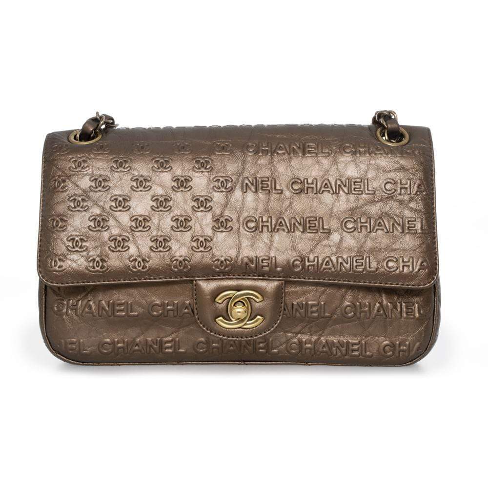 Chanel Coco Bronze CC embossed 9" Classic Flap Bag AGL1158