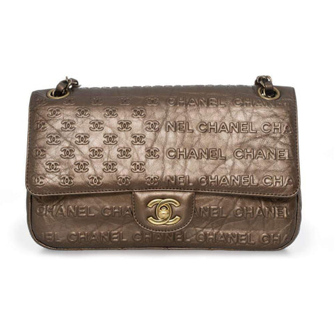 Chanel Coco Bronze CC embossed 9" Classic Flap Bag AGL1158