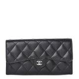 Chanel Black Caviar Quilted Large Gusset Flap Wallet
