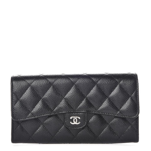 Chanel Black Caviar Quilted Large Gusset Flap Wallet