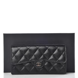 Chanel Black Caviar Quilted Large Gusset Flap Wallet