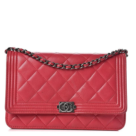 Chanel Boy Wallet on Chain Calfskin Quilted Woc Red Leather Shoulder Bag