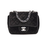 Chanel Classic Quilted Mini Square Flap Cc Logo Black Velvet Shoulder Bag