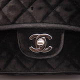Chanel Classic Quilted Mini Square Flap Cc Logo Black Velvet Shoulder Bag