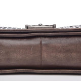 Chanel Handbag Boy Faded Quilted Medium Studded Flap Beige Brown Calfskin Leather Shoulder Bag