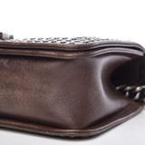 Chanel Handbag Boy Faded Quilted Medium Studded Flap Beige Brown Calfskin Leather Shoulder Bag