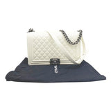 Chanel Handbag Boy Lambskin Quilted New Medium Flap White Leather Shoulder Bag