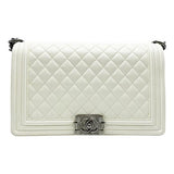 Chanel Handbag Boy Lambskin Quilted New Medium Flap White Leather Shoulder Bag