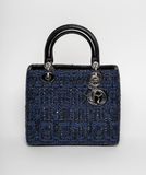 Christian Dior Blue Tweed and Patent Lady Dior Bag