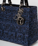 Christian Dior Blue Tweed and Patent Lady Dior Bag