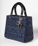Christian Dior Blue Tweed and Patent Lady Dior Bag