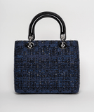 Christian Dior Blue Tweed and Patent Lady Dior Bag