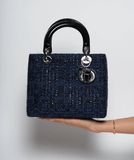Christian Dior Blue Tweed and Patent Lady Dior Bag