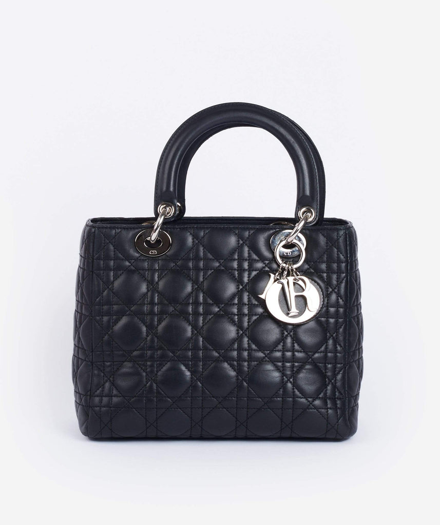 Christian Dior Black Leather Lady Dior Medium PHW