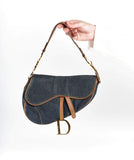 Christian Dior Blue Denim Saddle Bag GHW