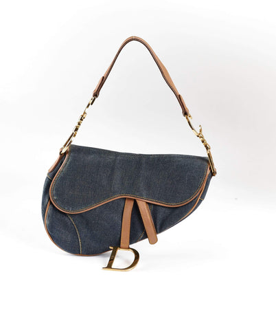 Christian Dior Blue Denim Saddle Bag GHW