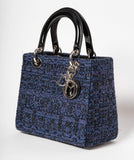 Christian Dior Blue Tweed and Patent Lady Dior Bag