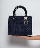Christian Dior Blue Tweed and Patent Lady Dior Bag