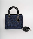 Christian Dior Blue Tweed and Patent Lady Dior Bag