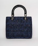 Christian Dior Blue Tweed and Patent Lady Dior Bag