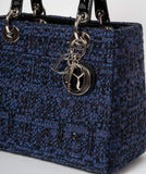 Christian Dior Blue Tweed and Patent Lady Dior Bag