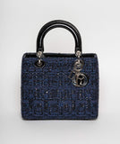 Christian Dior Blue Tweed and Patent Lady Dior Bag