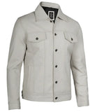 Fernando Men's Off White Leather Trucker Jacket