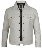Fernando Men's Off White Leather Trucker Jacket