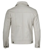 Fernando Men's Off White Leather Trucker Jacket