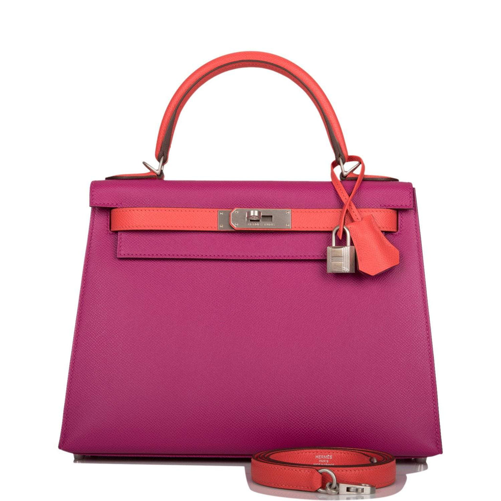 Hermes Kelly 28cm Bi-Color Rose Pourpre and Rose Jaipur Epsom Sellier Brushed Palladium Hardware