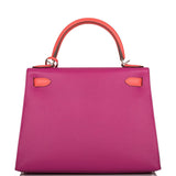 Hermes Kelly 28cm Bi-Color Rose Pourpre and Rose Jaipur Epsom Sellier Brushed Palladium Hardware