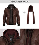 Edinburgh Men's Dark Brown Leather Bomber Jacket With Removable Hood