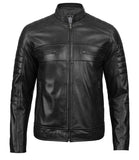 Austin Mens Tall Black Cafe Racer Leather Jacket