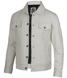Fernando Men's Off White Leather Trucker Jacket