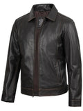 Mens Distressed Dark Brown Biker Style Leather Jacket