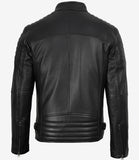 Men’s Real Leather Cafe Racer Jacket with Padded Shoulders