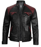 Rollins Men's Black and Burgundy Quilted Biker Style Jacket
