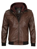 Edinburgh Men's Dark Brown Leather Bomber Jacket With Removable Hood