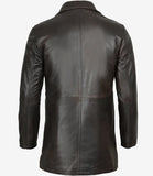 Tall Men's Distressed Dark Brown Leather Car Coat